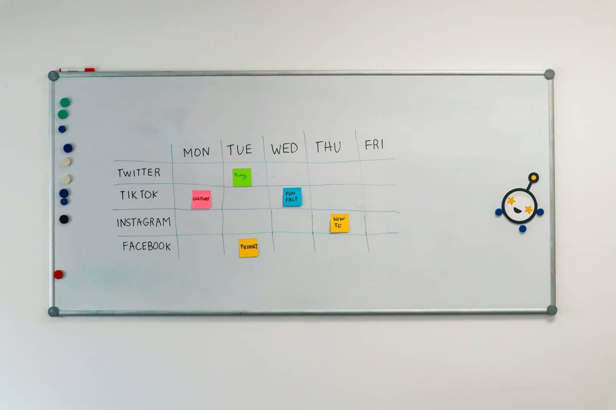a white board with a bunch of stickers on it